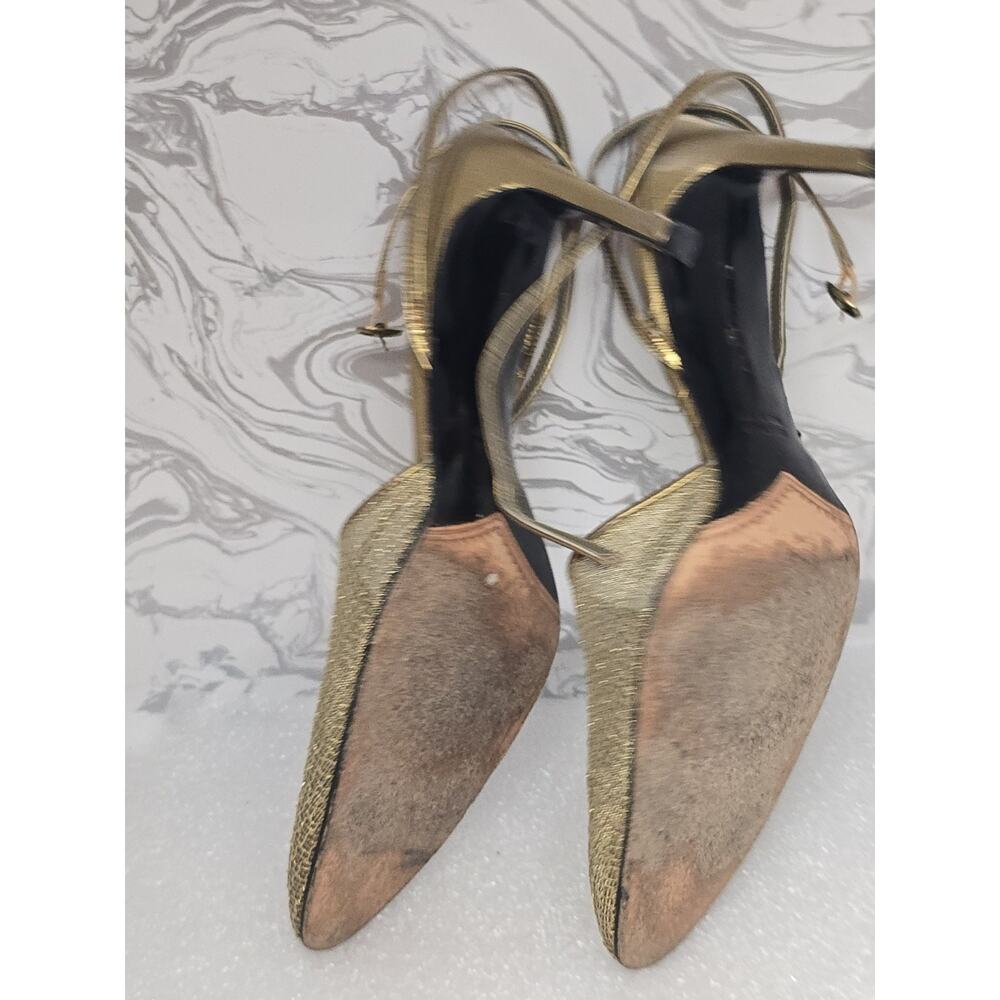 Yves Saint Laurent Women’s Gold Mesh Ankle Strap Heel Shoe Size 7 M - Picture 9 of 10
